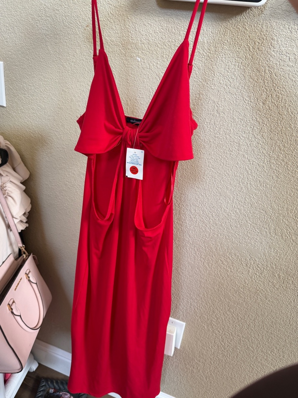 Ambiance Red Slip Midi Dress with Spaghetti Straps